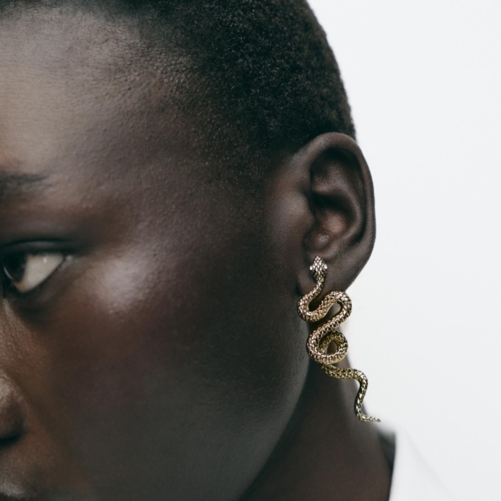 Zara NEW snake earrings aged golden 1856/081